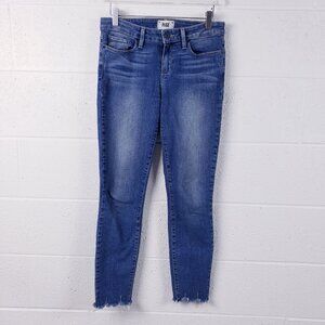 Paige Verdugo Ankle Jean Raw Hem Barkley Distressed Medium Wash Stretch Size 27